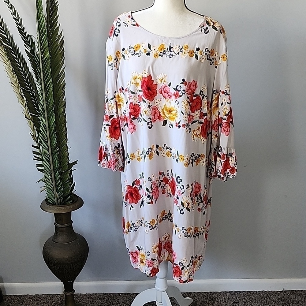 Old Navy gray floral pattern dress with elbow length sleeves - Picture 3 of 14